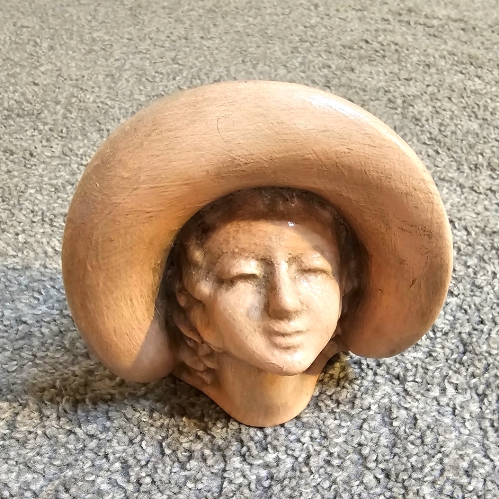 Art Decor Female Head Vase Sunhat Pottery Lady